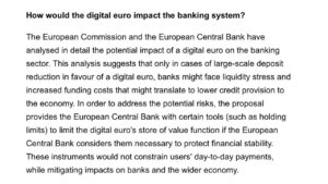 Faq commissione europea sull'euro digitale, possibile crisi di liquidità delle banche tradizionali