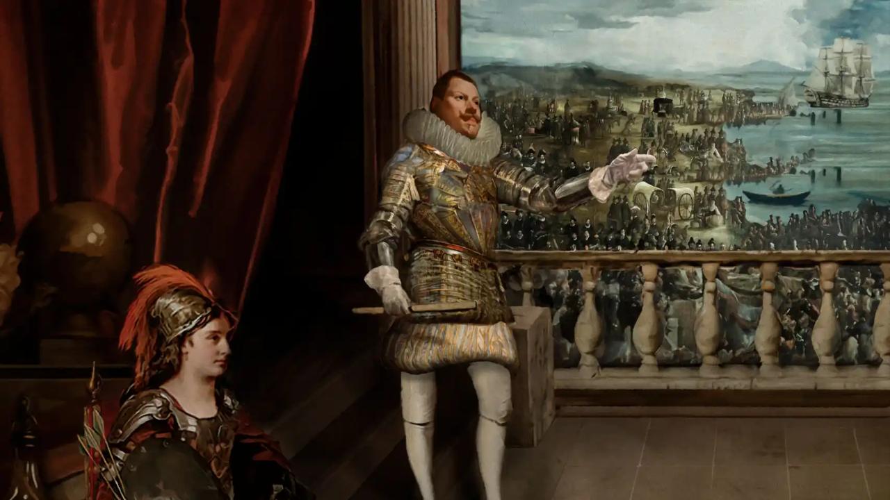 Ricostruzione con l'intelligenza artificiale del dipinto di Velázquez 'La cacciata dei Mori'